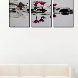 999Store Set of 3 Grey & Pink Lotus Flower Wall Art-picture-36