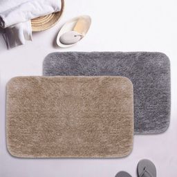 BIANCA Set Of 2 Khaki Brown & Grey Solid 1850 GSM Plush Anti-Skid Bath Rugs-picture-19