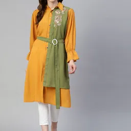 JAINISH Floral Embroidered Crepe Shirt Style Longline Top-picture-27