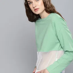 NUSH Women Green & White Colourblocked Sweatshirt-picture-28