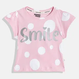 Happy Faces Girls Polka Dots & Typography Printed Pure Cotton T-shirt-picture-27