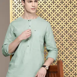 House of Pataudi Solid Round-Neck Rozana Kurta-image-0