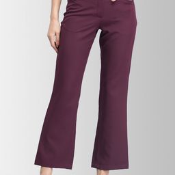 FableStreet Women Burgundy Loose Fit Solid Bootcut Trousers-picture-34