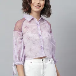 KASSUALLY Women Lavender & Off-White Regular Fit Printed Casual Shirt-image-59
