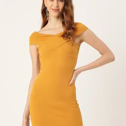 Veni Vidi Vici Women Mustard Yellow Solid Bodycon Dress-picture-17
