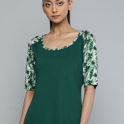 Alcis Women Green Solid Scoop Neck T-shirt-picture-32