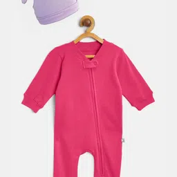 Cherrytoes Infant Pink Solid Cotton Rompers With Beanie-picture-49