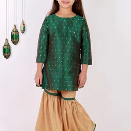 VASTRAMAY Girls Green & Beige Kurti With Sharara-image-30