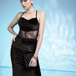 bebe Velvet Bodycon High Side Slit Midi Party Dress-image-21