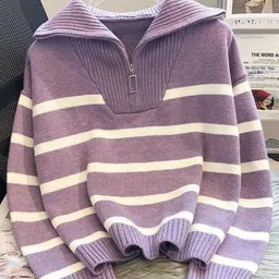 Alamode By Akanksha Women Purple Mastro Striped Statement Sweater-image-13