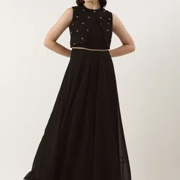 Ethnovog Floral Embroidered Georgette Maxi Dress-image-2