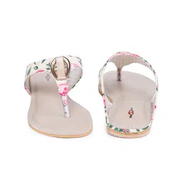 Shezone Women Cream-Coloured Printed T-Strap Flats image 2