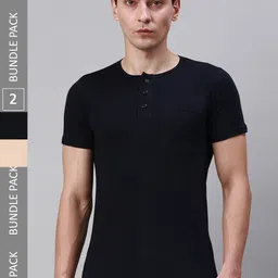 Lux Cozi Pack Of 2 Henley Neck Cotton T-shirt-picture-34