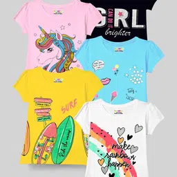 KUCHIPOO Girls Pack Of 5 Graphic Printed T-shirt image 1