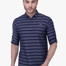 Kuons Avenue Men Grey & Blue Striped Pathani Kurta-picture-10