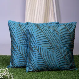 Alina decor Teal & Gold-Toned Set of 2 Embellished Square Cushion Covers-image-9
