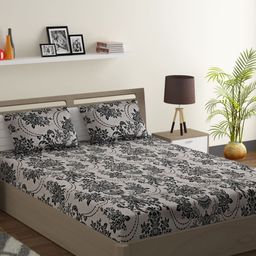 SWAYAM Black & Beige Ethnic Motifs 120 TC Cotton 1 King Bedsheet with 2 Pillow Covers-picture-49