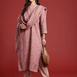 Anouk Women Floral Printed Mirror Work Kurta With Trousers & Dupatta image 1