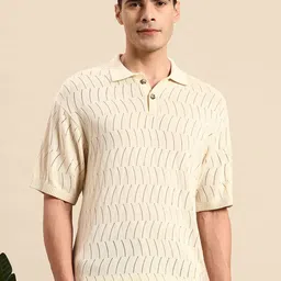 Mast & Harbour Self-Design Polo Collar Relaxed T-shirt-picture-3