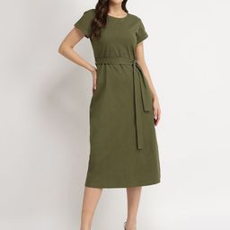 FableStreet Women Olive Cotton Knit A-Line Dress-picture-31