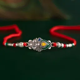 Voylla Regal Kundan Peacock Feather Thread Rakhi-picture-38