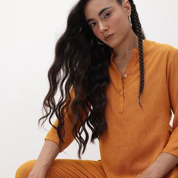R.Code by The Roadster Life Co. Solid Mandarin Neck Top with Trousers-picture-48