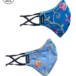 Ariana Women Pack Of 2 Floral Embroidered 2-Ply Reusable Cloth Face Masks-picture-39