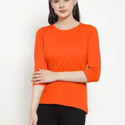 Friskers Women Orange Solid Round Neck T-shirt-picture-15