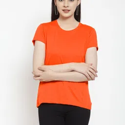 Friskers Women Orange Solid Round Neck T-shirt-picture-14