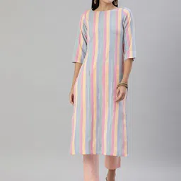 KALINI Women Pink & Blue Striped Kurta-image-81