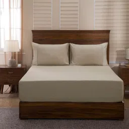 MASPAR Beige Solid Flat 400 TC Egyptian Cotton 1 Queen Bedsheet with 2 Pillow Covers-image-56