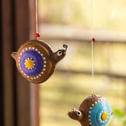 ExclusiveLane Set of 2 Brown Spiral Snails Hand-Painted Terracotta Wall Decor Hangings-picture-44
