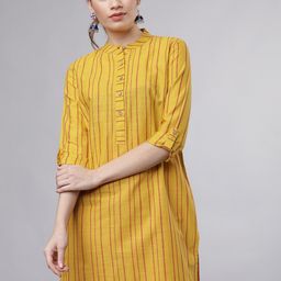 Vishudh Women's Mustard & Pink Striped Tunic-picture-48