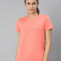 Reebok Women Coral Orange Running Essentials Short Sleeve Solid T-shirt-image-0