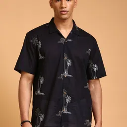 LSD Relaxed Fit Embroidered Tropical Casual Shirt-image-3