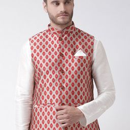 DEYANN Men Red & Pink Woven Design Nehru Jacket-picture-44