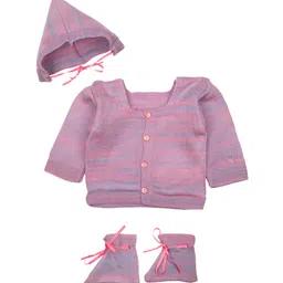 MeeMee Kids Pink & Blue Striped Cardigan with Booties & Cap-picture-37