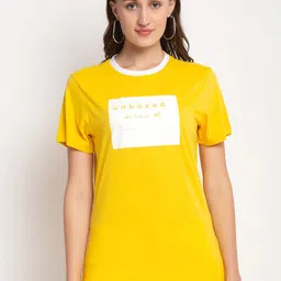 DOOR74 Women Yellow Printed Round Neck T-shirt-picture-26