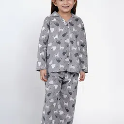 berrytree Girls Grey & White Printed Night suit-picture-45