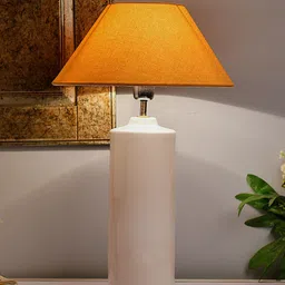 Homesake White & Beige Colourblocked Ceramic Handcrafted Table Lamp with Shade-image-62