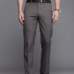 Louis Philippe Men Grey Solid Slim Fit Low-Rise Wrinkle Free Formal Trousers-picture-41