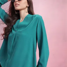 DressBerry Solid Top with Pleated Detail image 1