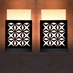 Gojeeva Black & White 2 Pieces Textured Contemporary Wooden Rectangle Shaped Wall Lamp-picture-23