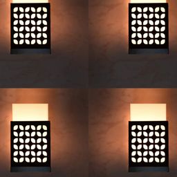 Gojeeva Black 4 Pieces Floral Textured Rectangle Shaped Wooden Wall Lamp-picture-9