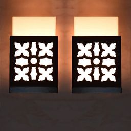 Gojeeva Black 2 Pieces Floral Textured Rectangle Shaped Wooden Wall Lamp-picture-21