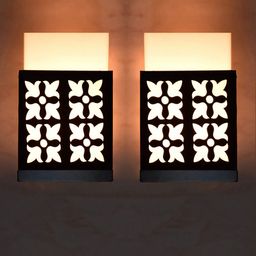 Gojeeva Black & White 2 Pieces Textured Wooden Square Shaped Wall Lamp-picture-27