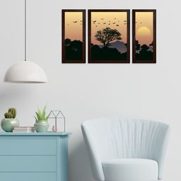 WENS Set Of 3 Black & Yellow Scenery View MDF Wall Arts-picture-17