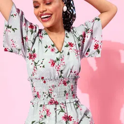 Marie Claire Grey Floral Crepe A-Line Midi Dress-image-97