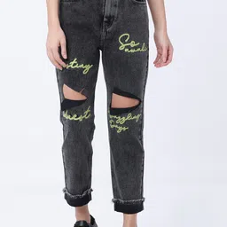 Tokyo Talkies Women Grey Boyfriend Fit Mid-Rise Highly Distressed Jeans-picture-25