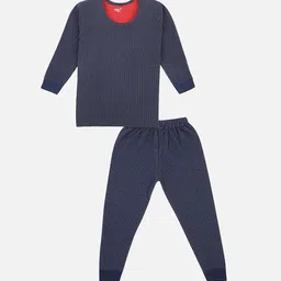 BODYCARE INSIDER Unisex Kids Navy Blue & White Self-Design Skinny-Fit Thermal Set-picture-16